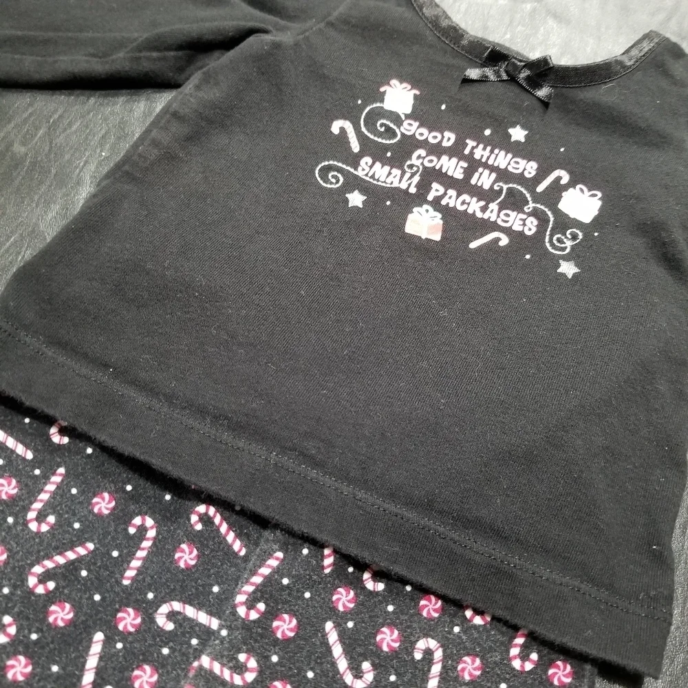 2 piece black long sleeve & candy cane ruffle leggings Christmas outfit 12 mo